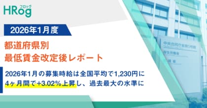 2026年1月の募集時給は全国平均で1,230円に。4ヶ月間で+3.02％上昇し、過去最大の水準に【2026年1月度 都道府県別 最低賃金改定後レポート】