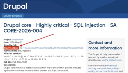 Drupal Coreで約7年ぶりとなる「Highly critical」級脆弱性、モチヤが利用企業へDB種別と対応状況の緊急確認を呼びかけ