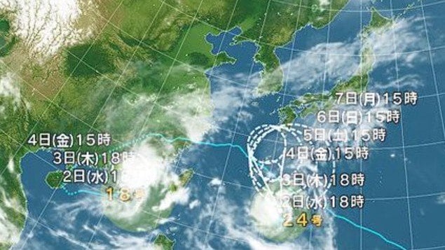 台風18号と24号の進路予想図　日本気象協会より