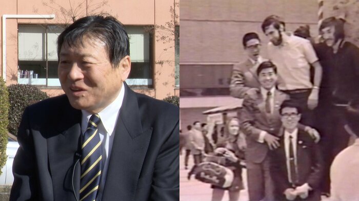 齋藤一美さん(右中央が48年前の齋藤さん、本人提供)
