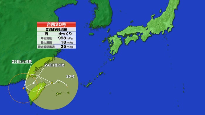 台風20号の進路予想図