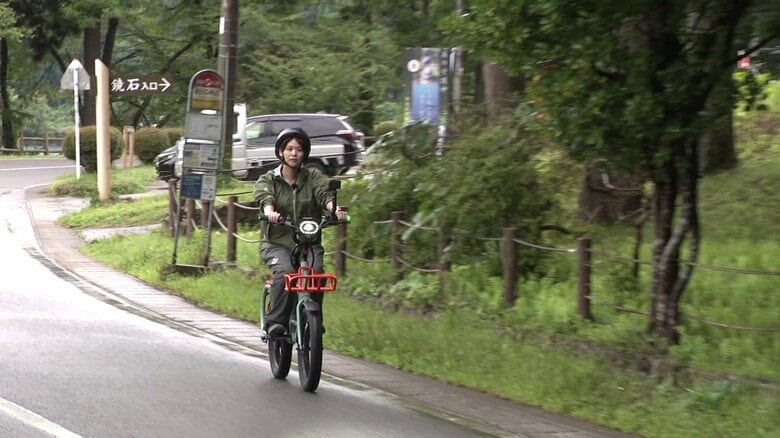 新たな観光の足として期待！“自転車型電動モビリティ”で湖畔を爽快に走ろう　16歳以上なら免許なしで運転可能　田沢湖周辺で実証実験｜FNNプライムオンライン
