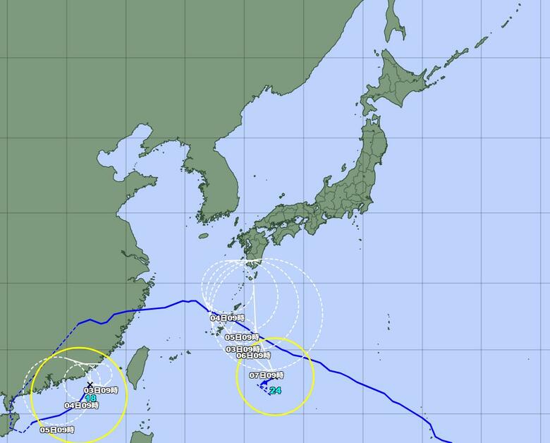 【台風情報】台風18号・24号の進路と影響は？週末に太平洋側中心に「大雨が長く続く予想」　場所によっては災害級となるおそれも｜FNNプライムオンライン