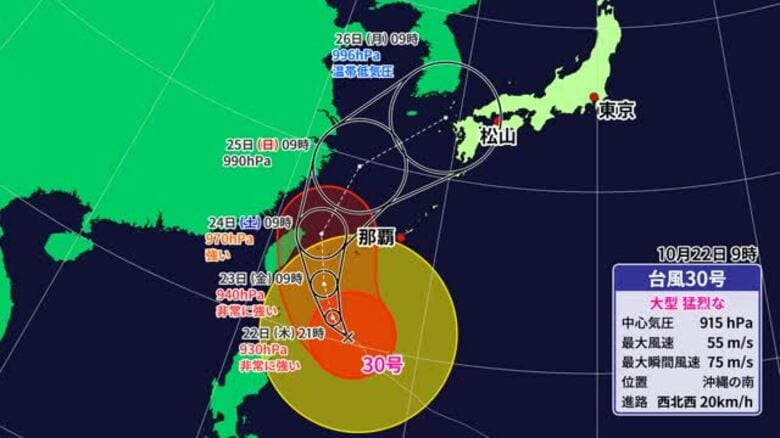 台風３０号最新情報　２６日に温帯低気圧になり愛媛に近づくおそれ　進路により警報級大雨の可能性【愛媛】｜FNNプライムオンライン
