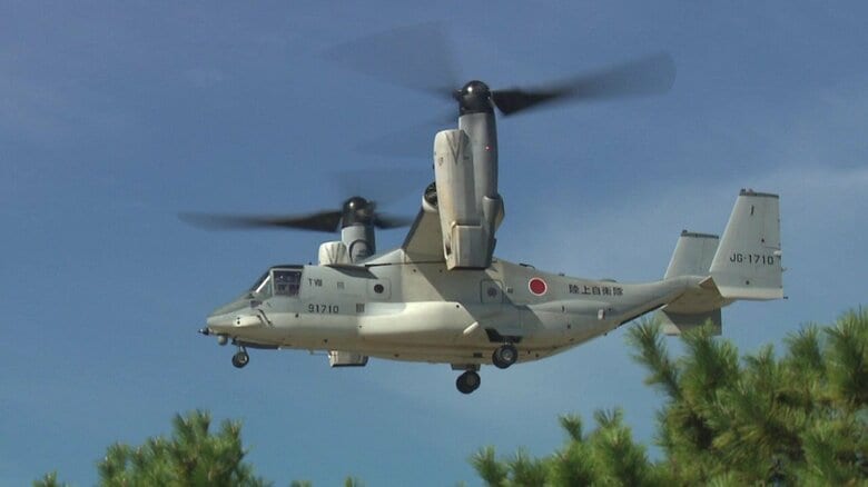 陸上自衛隊オスプレイが玄海原発の原子力防災訓練に初めて参加 佐賀駐屯地の2機が人員を輸送 唐津市では初の離着陸|FNNプライムオンライン