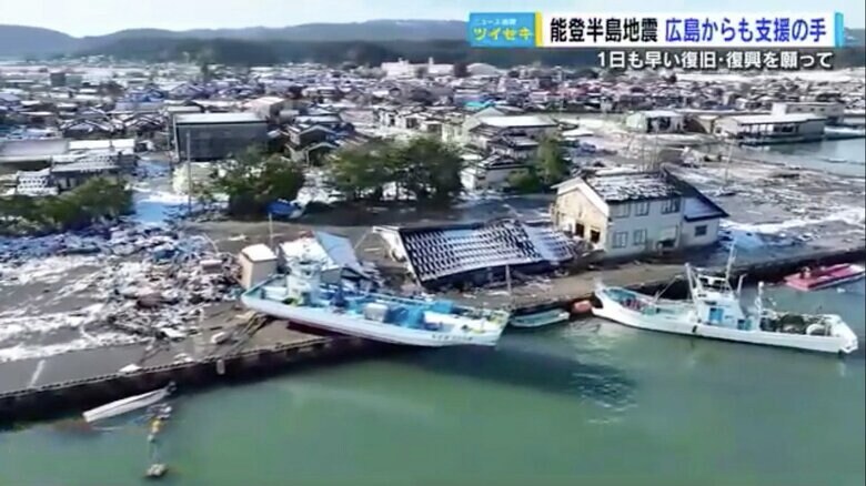 船が打ち上げられた石川・珠洲市の漁港