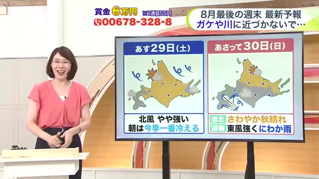 北海道【菅井さんの天気予報 28日(金)】真夜中の嵐の原因は…平年よりも暖かい海と上空の寒気！8月最後の週末は9月先取り＿朝晩は1桁気温も