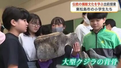 東松島市の小学校で捕鯨文化を学ぶ出前授業が開催　クジラの背骨や道具に触れ歴史や生態を学ぶ〈宮城〉