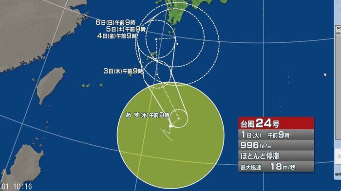 台風24号の進路予想図