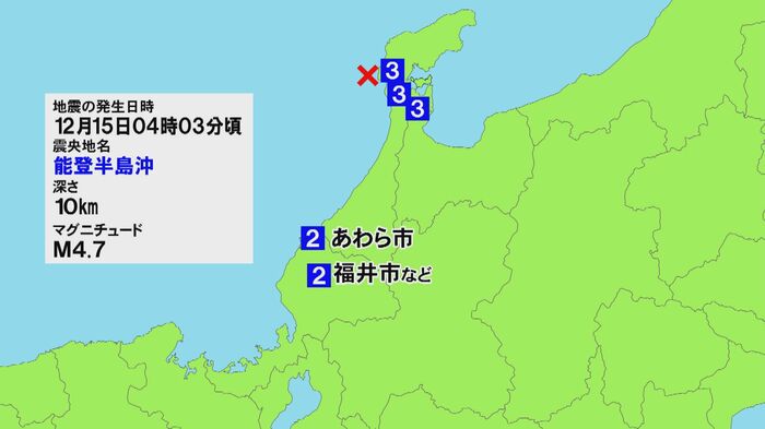 福井県内で12月に発生した地震