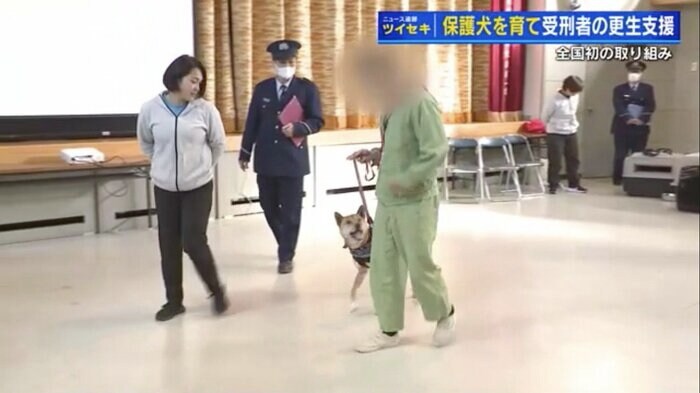 保護犬の名前を呼ぶ受刑者