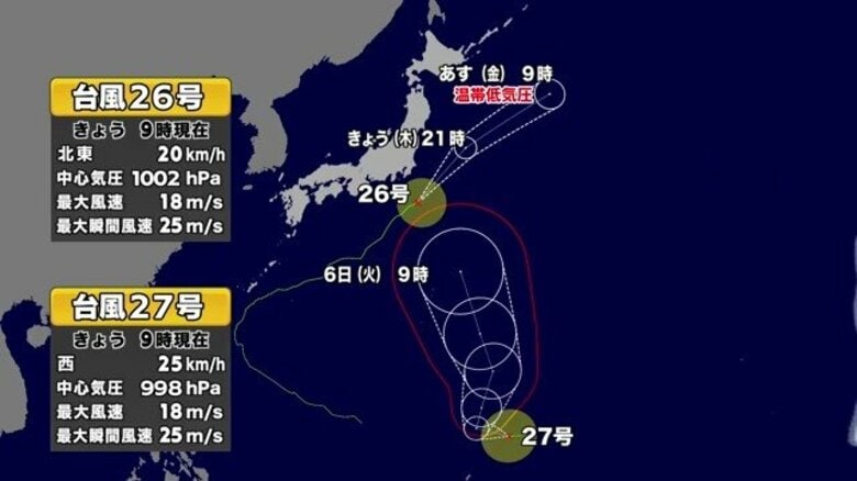 【台風情報】台風27号が発生 マリアナ諸島から北上、4日に小笠原近海の見込み ダブル台風の進路予想 |FNNプライムオンライン