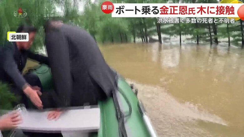 金総書記頭に垂れ下がった枝がぶつかってしまった