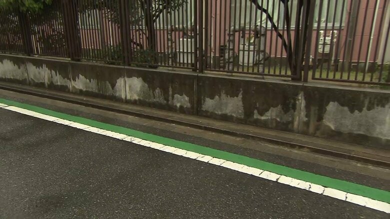 事故現場近辺　歩行者用のスペースには緑のラインが引かれている