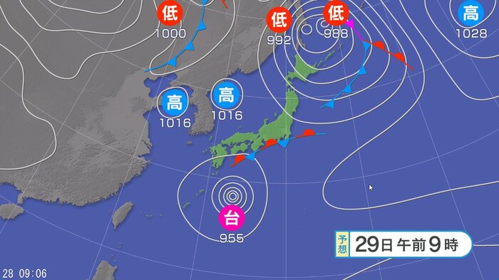 天気図　29日午前9時の予想