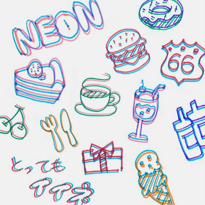 2色同時描きでネオン風なイラストに