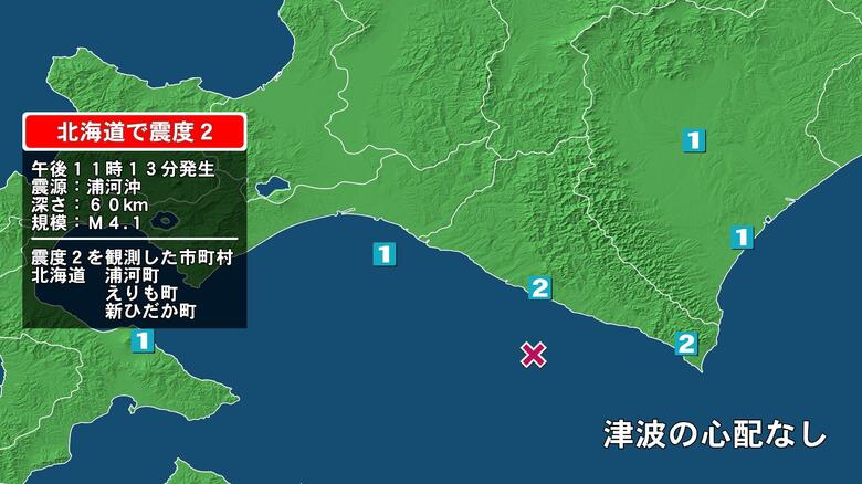 北海道で最大震度2の地震　北海道・新ひだか町、浦河町、えりも町｜FNNプライムオンライン