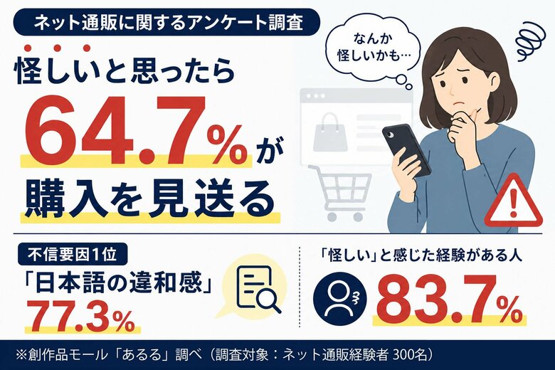 ネット通販の不信要因1位は「日本語の違和感」77.3％。怪しいと感じた人の64.7％が購入を見送り