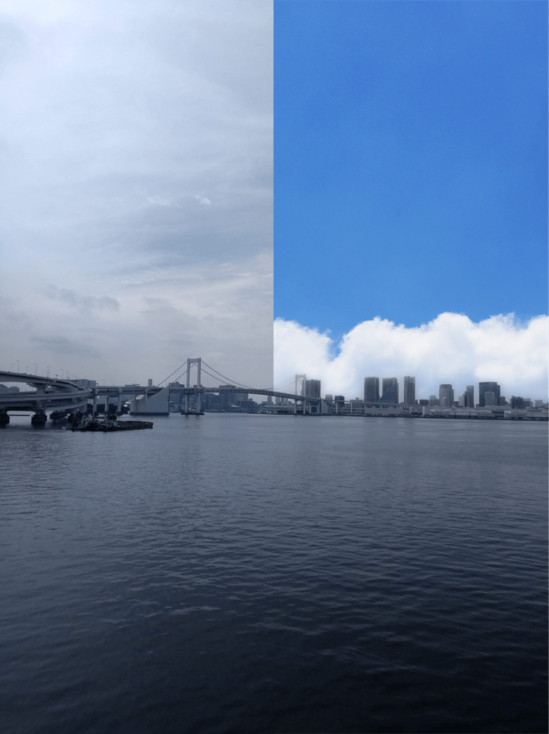元画像(左)とAIの加工画像(右)を並べて比較