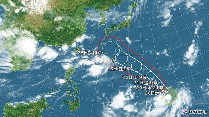 台風18号の進路予想図（日本気象協会より）