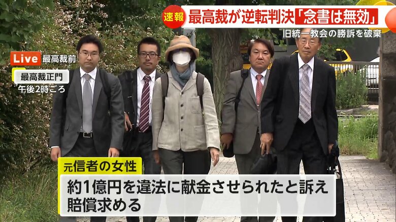 旧統一教会の高額献金を巡る訴訟判決のため、最高裁に向かう原告団