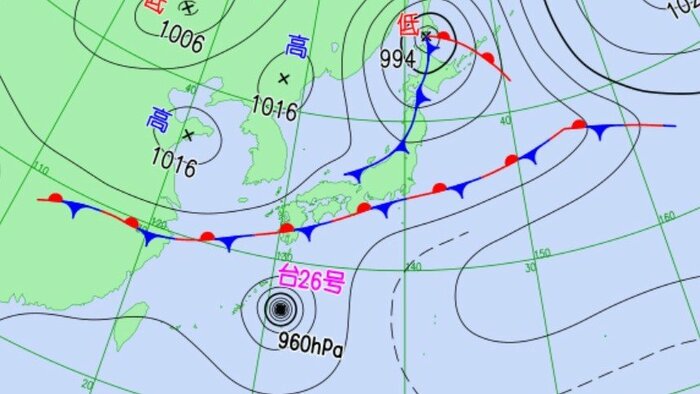 天気図　9月28日午後9時の予想　※気象庁より
