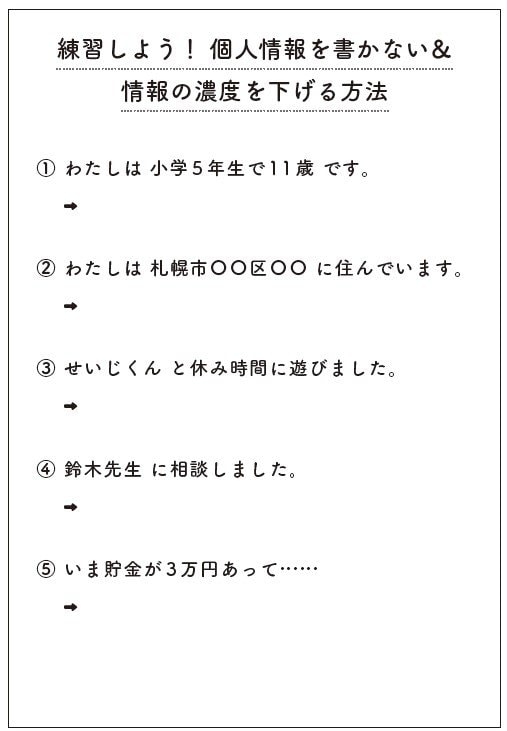 練習しよう！個人情報を書かない&情報の濃度を下げる方法