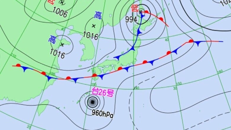 天気図　9月28日午後9時の予想　※気象庁より