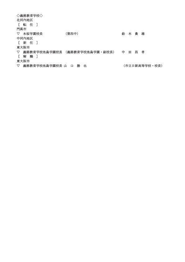 義務教育学校の校長・転任・新任・解職