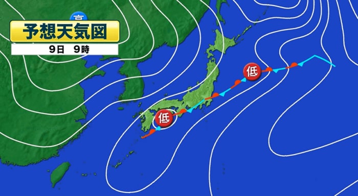 予想天気図　9日午前9時