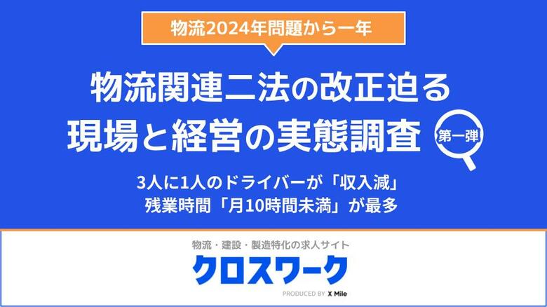 【物流2024年問題から1年、現場と経営の実態調査<第一弾>】「物流関連二法」の施行目前、業界が直面する変化と課題とは?3人に1人のドライバーが「収入減」、残業時間「月10時間未満」が最多