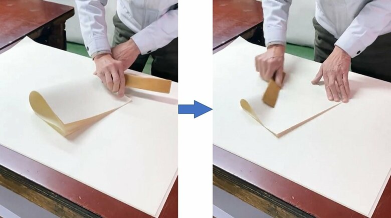 正確な作業で折りたたんでいく