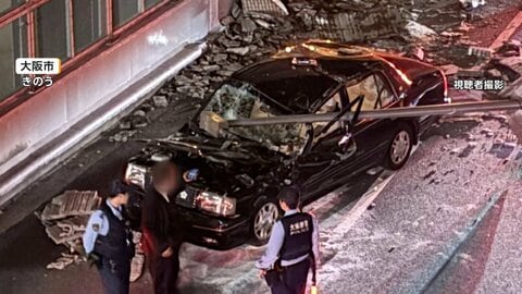 「よく生きてたなと」ビル外壁崩れ標識の柱が走行中のタクシー直撃　「中はぐちゃぐちゃ運転席はガラスだらけ」　大阪市