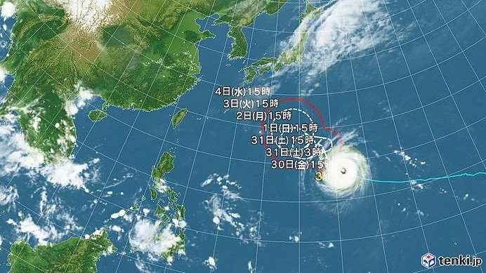 台風31号の進路予想図（日本気象協会tenki.jpより）