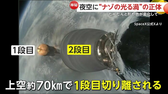 1段目と2段目の機体が切り離される瞬間