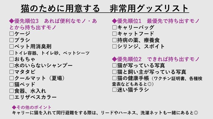 非常用グッズリスト(『決定版 猫と一緒に生き残る防災BOOK』より)