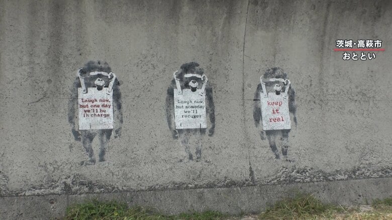 メッセージボードを首からぶら下げる猿