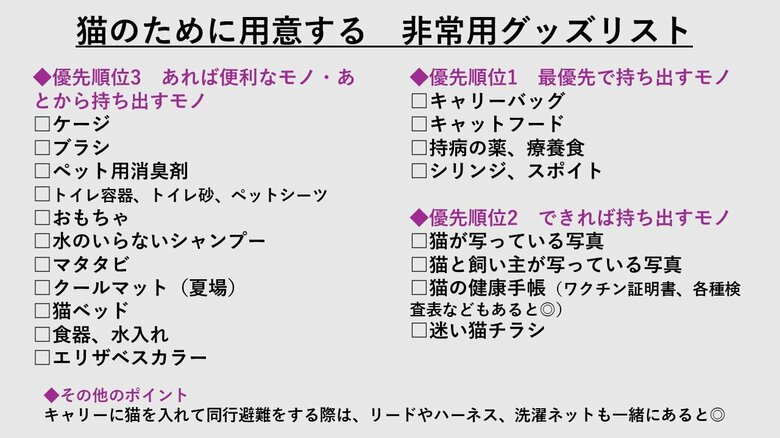 非常用グッズリスト（『決定版 猫と一緒に生き残る防災BOOK』より）
