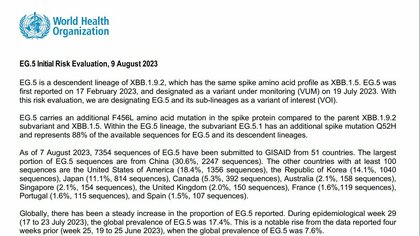 WHO、新型コロナウイルスの派生型「EG.5」を警戒対象に指定