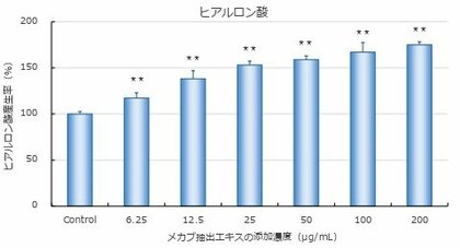 ヴェントゥーノの化粧品原料「メカブ抽出エキス」が、細胞試験において、ヒアルロン酸とエラスチンの産生を促進することが明らかになりました!