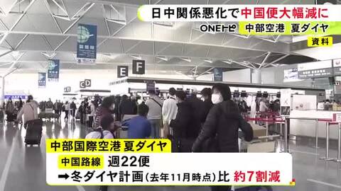 日中関係の悪化続き…中部空港の中国便 夏ダイヤは冬の当初比で約7割減へ 韓国路線は過去最多の週98便となる計画