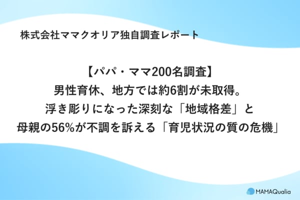 【パパ・ママ200名調査】男性育休、地方では約6割が未取得。浮き彫りになった深刻な「地域格差」と、母親の56%が不調を訴える「育児状況の質の危機」