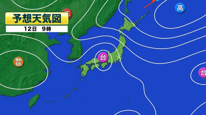 予想天気図　12日午前9時