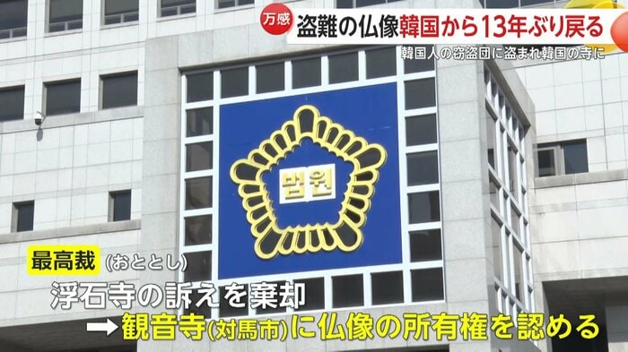 韓国の高裁と最高裁が対馬市の観音寺に所有権があるとする判決