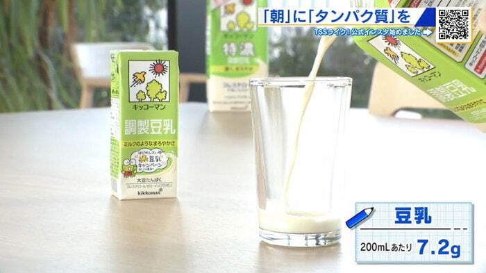 豆乳200mlあたり約7.2gのたんぱく質を摂取できる