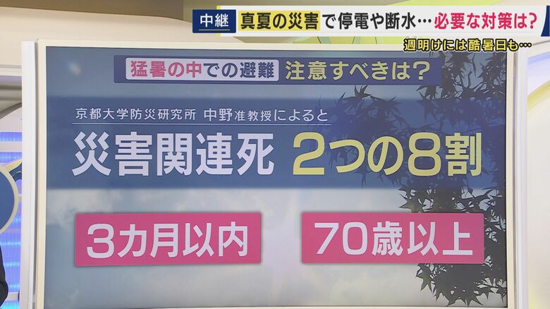 【解説】停電・猛暑・断水　真夏の“災害関連死”をどう防ぐか　過去の震災では「地震発生から3カ月以内に約8割の人が死亡」厳しい現実も｜FNNプライムオンライン