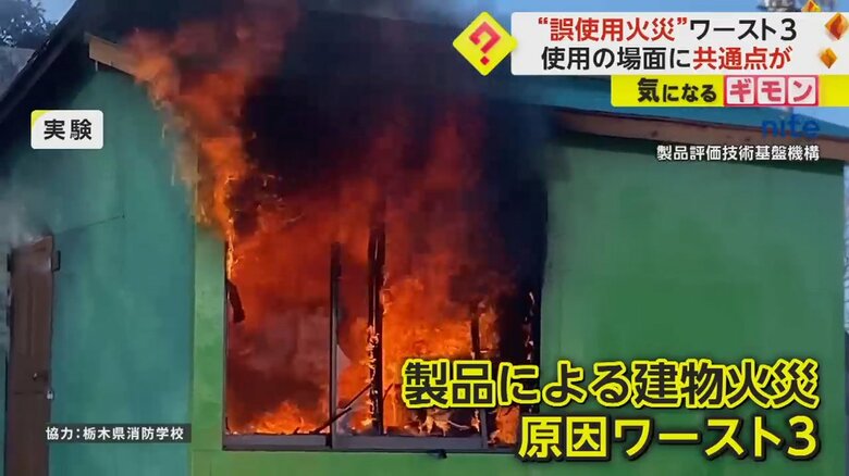 【建物火災ワースト3】全て“暖房器具”誤使用が原因…ガソリン誤給油、灯油が漏れ引火、寝具接触で着火　NITEが映像公開｜FNNプライムオンライン