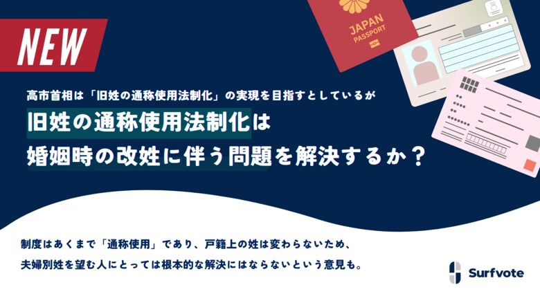 【投票開始】旧姓の通称使用法制化は婚姻時の改姓に伴う問題（不便さや不利益）を解決するのか？