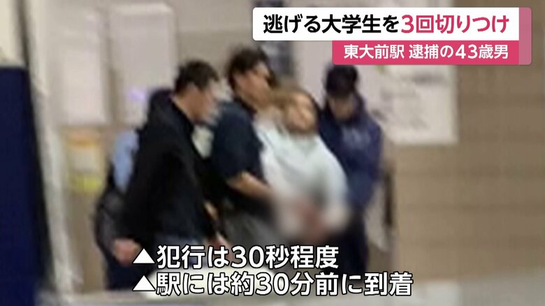 複数人に取り押さえられる、戸田容疑者とみられる男