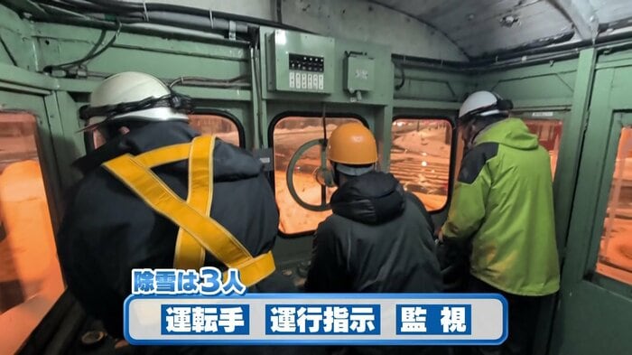 3人が乗り込み除雪機関車が出動